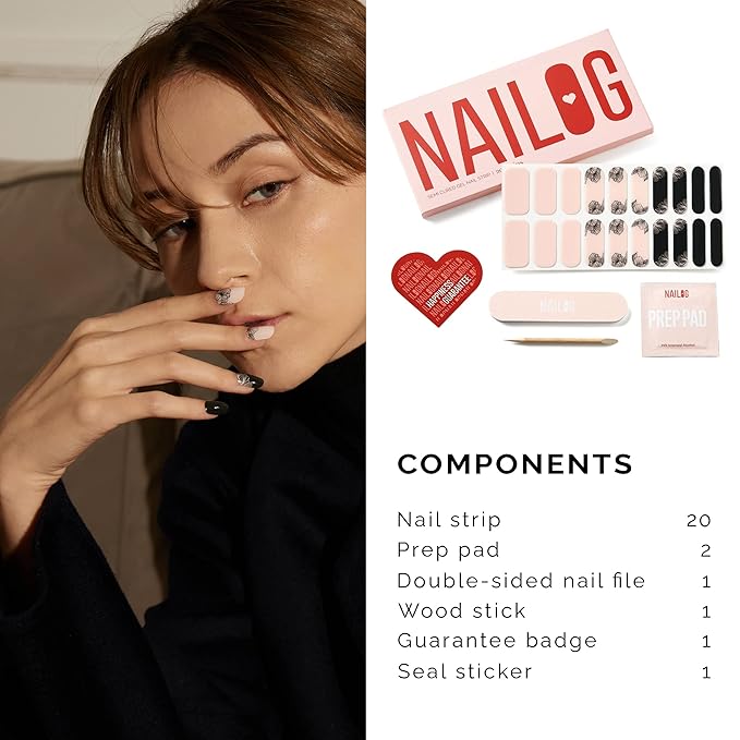 NAILOG Semi Cured Gel Nail Strips (20 Extra Long Stickers/Wraps) | Buy 2 Get 1 UV Lamp| Glossy & Long Lasting Soft Gel Finishing, Blossom