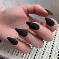 Matte Black Press on Nails Almond Shaped Medium Almond Nails Press on Neutral Acrylic Nails Reusable Fake Nails for Women, Glue on Nails Medium Length Stiletto False Nails Soft Gel Artificial Nails