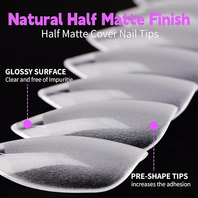 Canvalite 450Pcs Almond Press on Nails Kit with Nail Glue & Remover - Acrylic Gel Nail Tips for Extensions, 15 Sizes Full Cover False Nails, Half Matte & Glossy Finish, DIY at Home & Salon Use