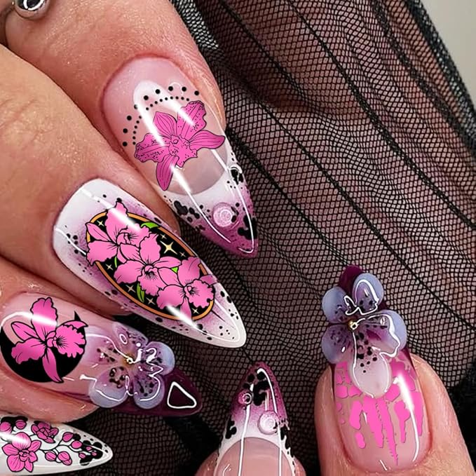 PH PandaHall 3pcs Orchids Nail Stamping Plates Flower Theme Nail Art Stencils Floral Leaf Manicure Art Templates Plants Leaves Nails Design Stamp for Women Manicures Salon DIY Printing Designs