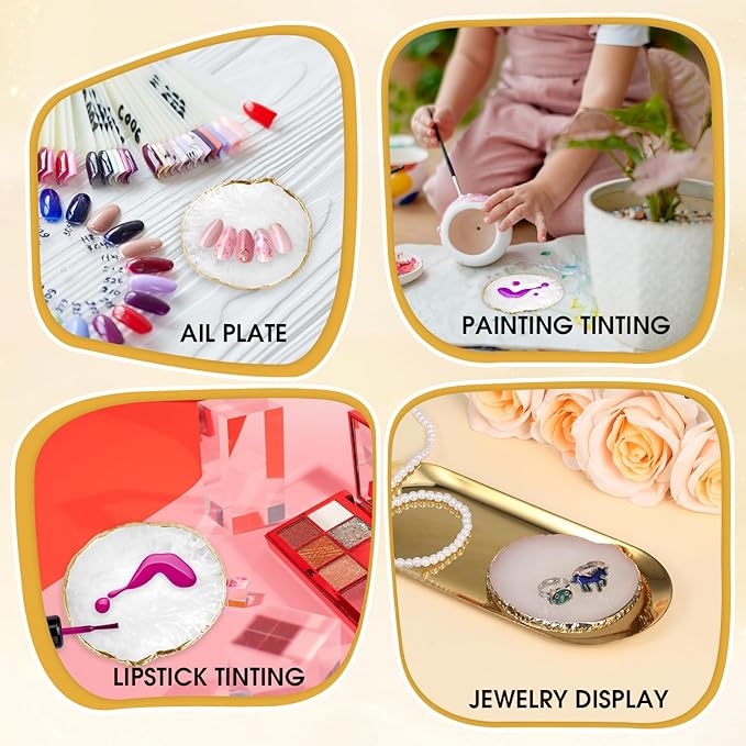2Pcs Resin Nail Art Palette Nail Polish Palette for Gel Nail Art Gold Edge Nail Art Painting Mixed Color Plate Nail Holder Nail Art Display Board