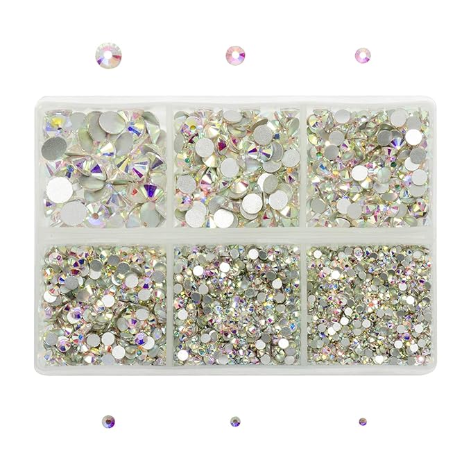 AD Beads 4300 Pieces Flat Back Nail Art Rhinestones Round Beads 6 Sizes (2-6.5mm) with Storage Organizer Box,Rhinestones Picking Pen for Nail Art Phone Decorations Crafts DIY (Crystal AB)