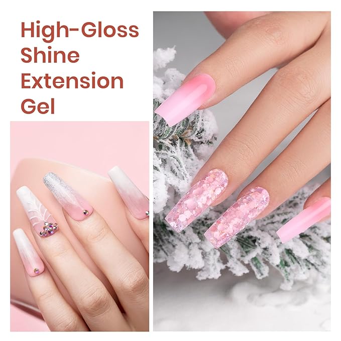 Beetles Poly Nail Extension Gel Kit, 4 Colors Pink White Poly Nail Gel Builder Nail Gel with Poly Brush & Slip Solution Nail Salon All In 1 Kit Gift for Women, UV & LED Needed
