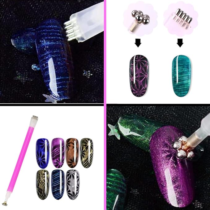 Ideal Swan Magnet Nail Art Polish Tool Set, Cat Eye Gel Polish 3d Gel Nails Cat Eye Plastic Tool, Magnetic Cat Eye for Salon Studio Home Manicure (15 Piece Set)