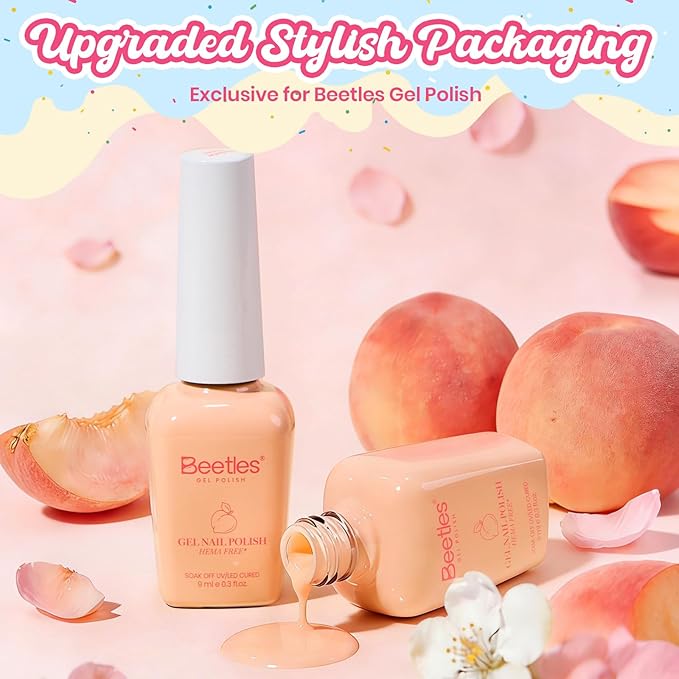 Beetles Peach Gel Nail Polish - Sweetie Peach Pastel Orange Coral Gel Polish, Same Color Same Bottle, Soak Off UV LED Lamp Pastel Nail Art, Long-Lasting Manicure Salon DIY Home Spring Nails