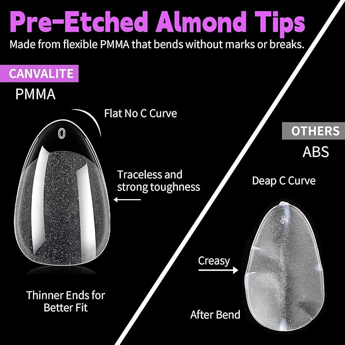 Canvalite 450Pcs Almond Press on Nails Kit with Nail Glue & Remover - Acrylic Gel Nail Tips for Extensions, 15 Sizes Full Cover False Nails, Half Matte & Glossy Finish, DIY at Home & Salon Use