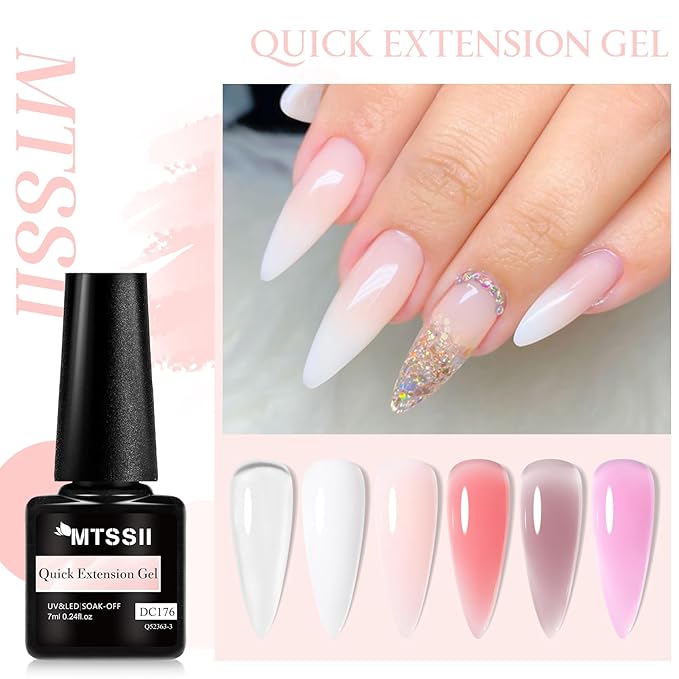 MTSSII 9Pcs Builder Gel for Nails Set, Shine Finish and Long Lasting, Soak Off LED Transparent White Nude Pink Nail Strengthener for Beginners DIY