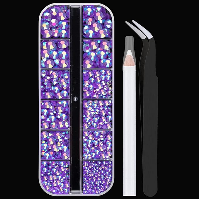 Resin Rhinestones for Crafting, 2/3/4/5/6mm Flatback Jelly Rhinestones, 1 Box Dark Purple AB Non Hotfix Crystal Gems for Bedazzling Crafts Mugs Tumblers Clothes Makeup Nail