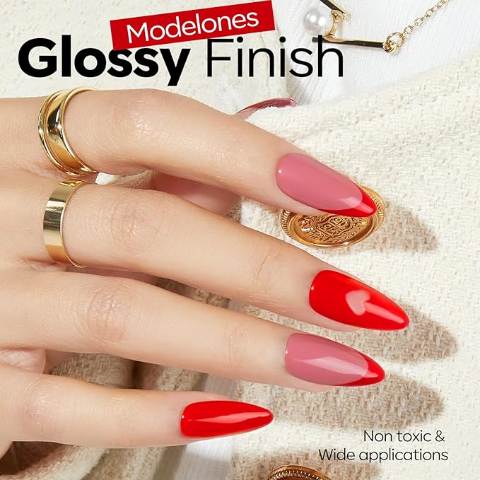 modelones Red Gel Nail Polish Nail Bright Ferrari Red Gel Polish Nails Soak Off LED Nail Art DIY Salon Manicure 15 ML