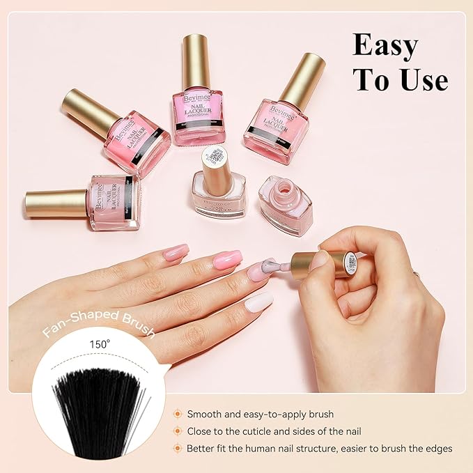Nude Nail Polish Set: Quick Dry Pink Nail Lacquer Non Gel Regular Sheer Colors White Light Pink Natural Fingerpolish Fast Drying DIY Valentine's Day Gift for Women, 6 Colors 8lm/0.27fl.oz