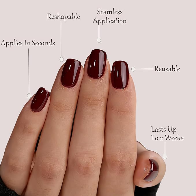 Dark Red Press On Nails Square -Short Press On Nails with Nail Glue, Fit Perfectly & Natural Reusable Stick On Nails in 12 Sizes - 24PCS Soft Gel Glue On Nails Kit
