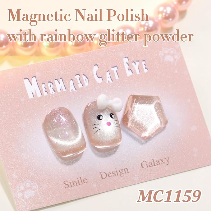 Double Rhythm 0.5 Oz Cat Eye Gel Polish with Magnet Same Color Same Bottle Holographic Glitter Shimmer Translucent Color Salon 15 ML Magnetic Nail Art (Nude Apricot-MC1159)