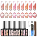 Gel Nail Polish Set, Cat Eye Gel Polish Kit, Holographic Reflective Magnetic Shimmer Glitter Nude Brown Pink Skin Tones Nail Art, Manicure Salon DIY Gifts, Soak Off, UV/LED Cured (9 Colors G)