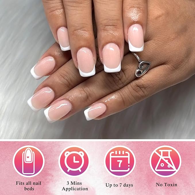 AddFavor White French Tip Press on Nails Short - 240pcs Nude Extra Short Square Fake Nails, Square Nails Press on Acrylic Nail Extension Nails Art DIY