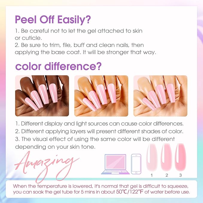 ROSALIND 20 PCS Colors Poly Nail Gel Kit -Neon Poly Nails Gel Kit Starter Kit - Slip Solution Pro Nude Pink Nail Extensions Gel Set With UV Lamp Drill Nail Art Builder Kit