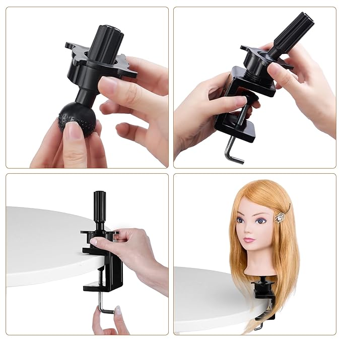 Wig Mannequin Head Nail Hand Stand Cosmetology Manikin Training Head Stand Holding Holder Clamp Stands C-Clamp Holder Practice Hand Stand Adjustable Rotary for Desk Table