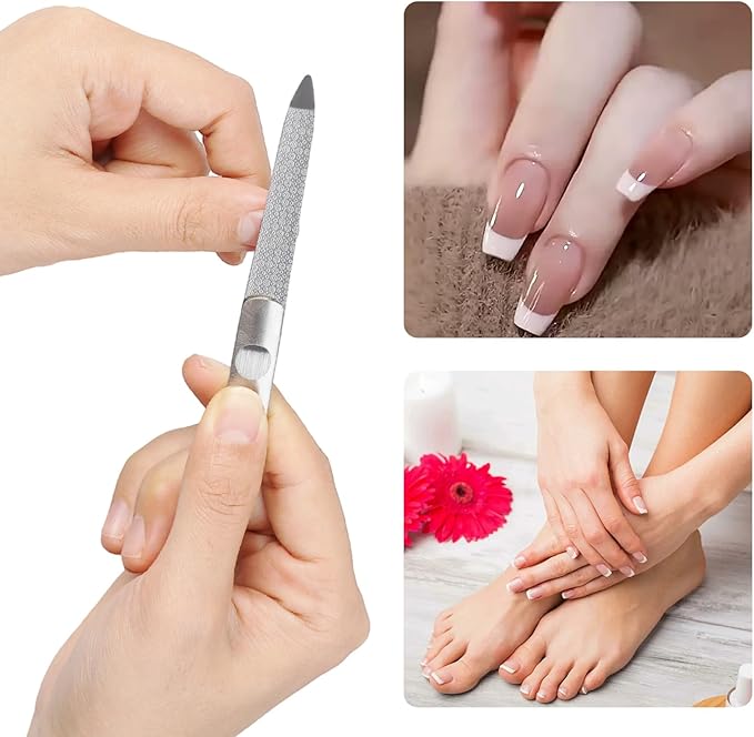 2pcs Metal Nail File, Double-Sided Precision Diamond Nail File, Stainless Steel Nails Files for Family Salons or Travel Trimming and Polishing Natural Acrylic Fingernail Toenail Files