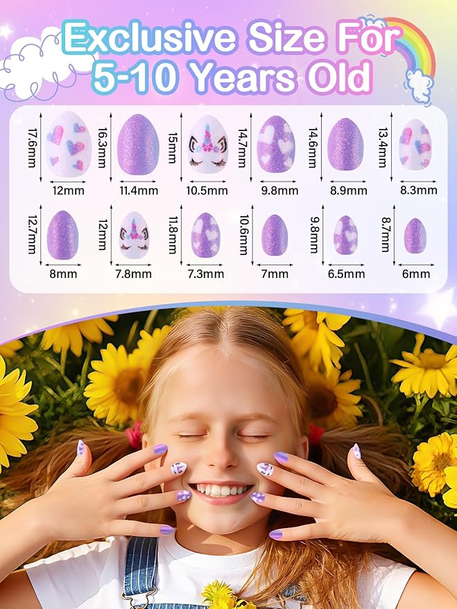 EBANKU 156 Pcs Press on Nail Kids Gift Box, 6 Pack Cute Patterns Kid Flase Nails Kit with Nail Glue Set Fake Nail for Girls 5-10 Years Christmas Gift Set