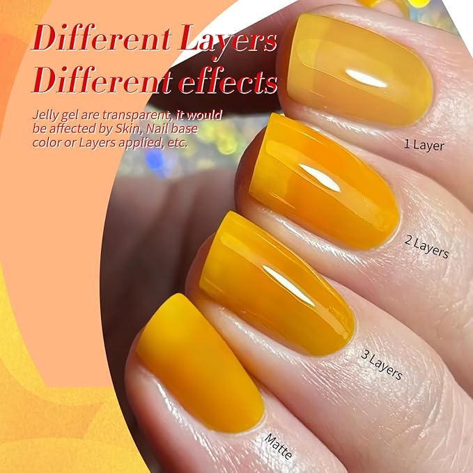 Born Pretty Neon Jelly Gel Nail Polish Polish Blood Wine Red Burgundy Brown Blue Purple Green Translucent,Spring Summer Soak Off U v LED Light Cure Nail Art Kit for Salon Manicure and DIY at Home