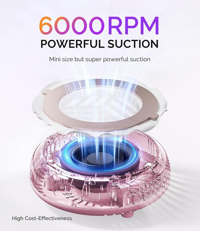 MelodySusie PocketSized Nail Dust Collector with Lightweight Design,HProA 6000RPM Ultra-Small Nail Vacuum Fan with 3 Suction Modes and 30 Disposable Filter Papers for Beginner & Daily Nail Care,Pink
