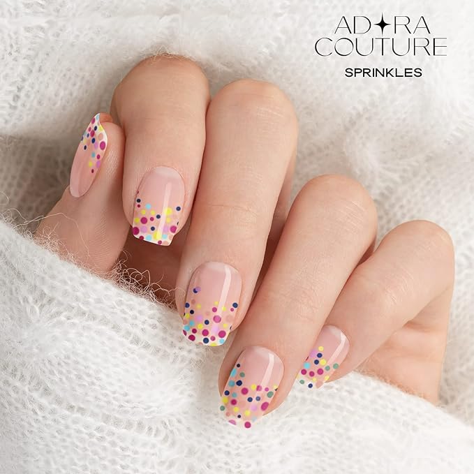 Semi Cured Gel Nail Strips with 20 Pieces - UV Gel Stickers, Manicure Kit, Easy Application Wraps Includes Prep Pads, Nail File, Wooden Stick - UV Light Required (Sprinkles)