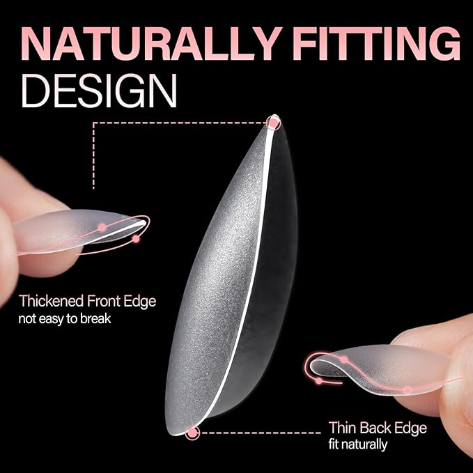 AILLSA Short Almond Nail Tips with Box, 15 Sizes Press On Gel Nail Tips Double Matte Pre-Buffed Almond Shaped Nails Tips Soft Full Cover Clear False Nail Tips for Nail Extension, 240PCS