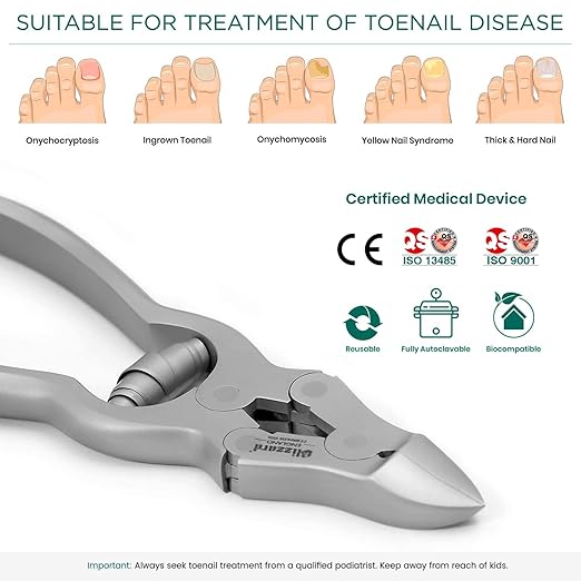Toenail Clippers by Blizzard - Podiatrist Double Action Mycotic Nail Nipper - 4.75 inch Cantilever Nail Cutter German Forged Heavy Duty - Barrel Spring Model