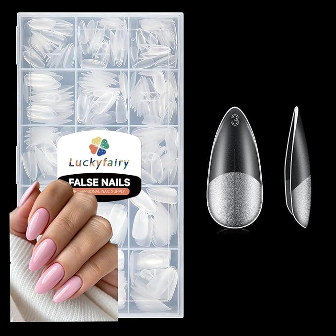 Nail Tips Almond Shape, 360pcs Double-sided Matte Full Cover Soft Press on Nails, 15Sizes Pre-shape Matte Almond Nails Tips Long Last Acrylic Nails Soak Off Nail Extension Salon DIY Home