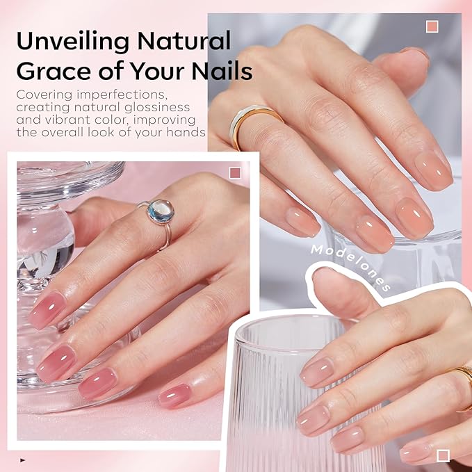 modelones Gel Nail Polish Set 6 Colors Nude Red Pink Brown Transparent Gel Polish Kit Neutral Clear Crystal Translucent Manicure Sheer Nails Art Trend Home DIY Manicure Gift For Women Girl