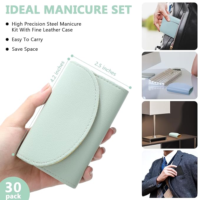 30 Set Manicure Kit Bulk Nail Clippers 7 in 1 Mini Nail Clippers Stainless Steel Professional Care Pedicure with Travel Bag Grooming Kit for Women Men Home(Bright Color,Classic)