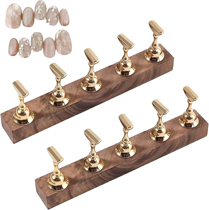 2-Pack Super Magnetic Nail Holders – Wearable Nail Bases & Nail Display Stands for Nail Art Painting (Gold)