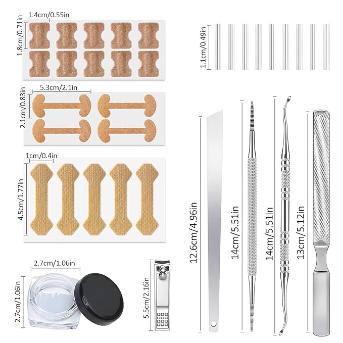 120pcs Ingrown Toenail Removal Kit, Professional Ingrown Toenail Corrector Kit, 3 Types Shaped Strips Toenail Stickers with 5 Pedicure Tools, Effective Removal of Ingrown Toenails