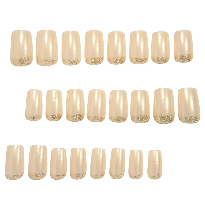 Press on Nails Square - Short Fake Nails with Glitter Design - Winter Full Cover Stick on False Nails - for Women 24 Pcs