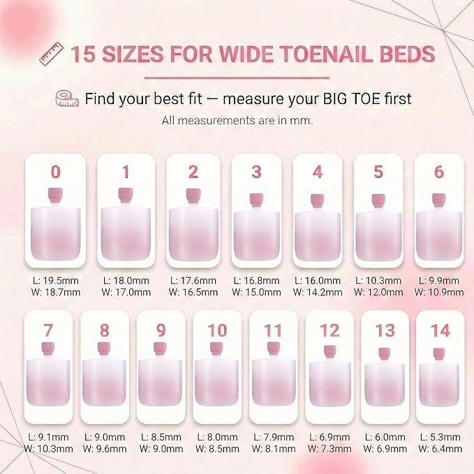 Pearl Blush Ombre French Tip Toe Nail Press Ons, 150PCS Square Full Cover Soft Gel Toe Nail Tips, 15 Sizes for Wide Toenail Beds, Pre-Shaped for DIY French Pedicure & Salon