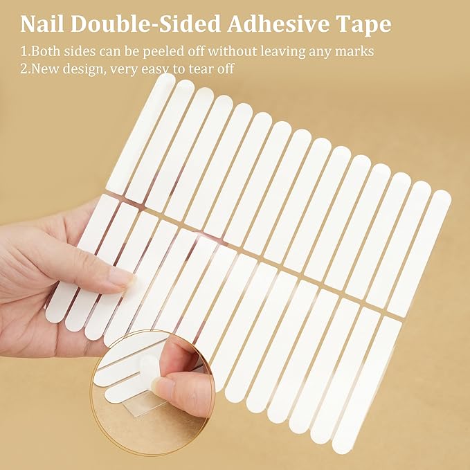 12 Sheets Double Sided Nail Tape for Press on Nails, Clear Adhesive Mounting Tapes for Nail Packaging Nail Design Salon Supplies Colors Designs Showcase (White)
