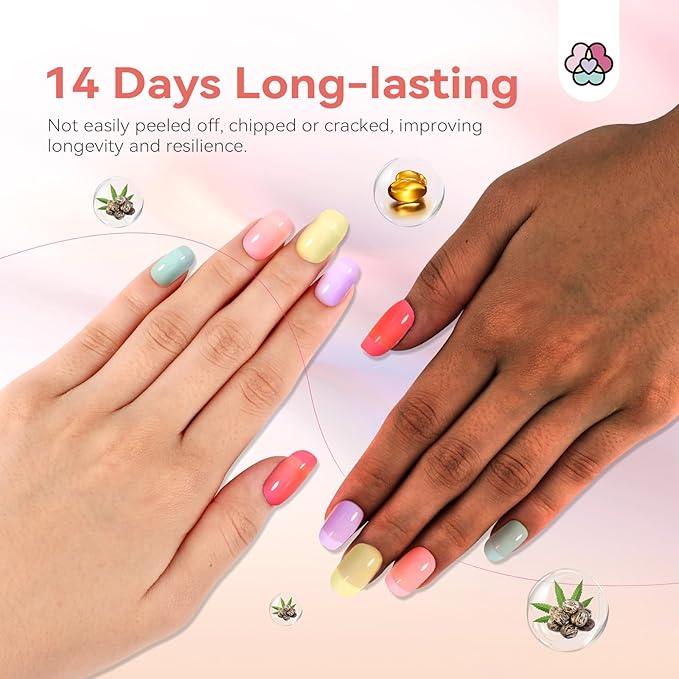 SAVILAND Nail Polish Set Quick-Dry: Summer Jelly Pastel Pink Nail Polish Kit Base-Top Coat 0.34 oz Macarons Candy Transparent Nudes Bluk Polish Non Gel for Finger Toe French DIY Set Women Home