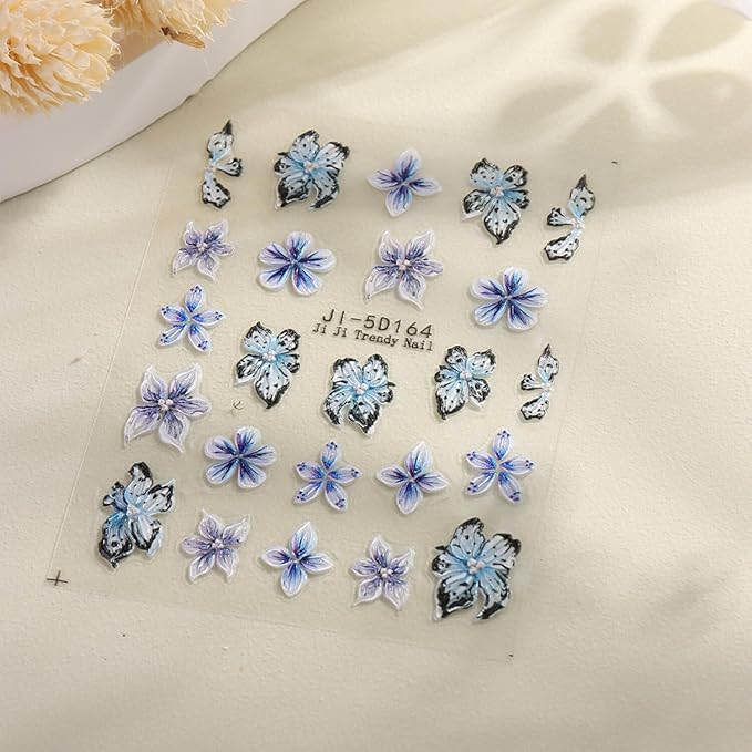 Stickers para Uñas Nail Stickers Self-Adhesive Sticker Red Blue 3D Wild Flower Calcomanías para Uñas Floral Art Design Accessories Hight Quality 3 Sheets