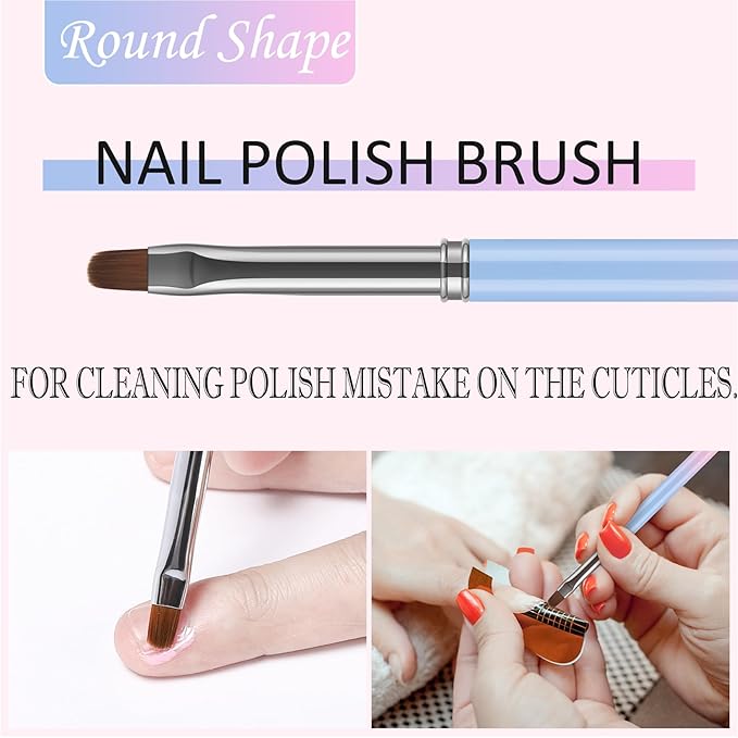 JASSINS Nail Art Clean Up Brushes, 3 Pcs Flat/Oval/Fine Angled Gel Nail Brushes,For Nail Art Design Painting DIY and Cleaning Polish Mistake on the Cuticles (Color)