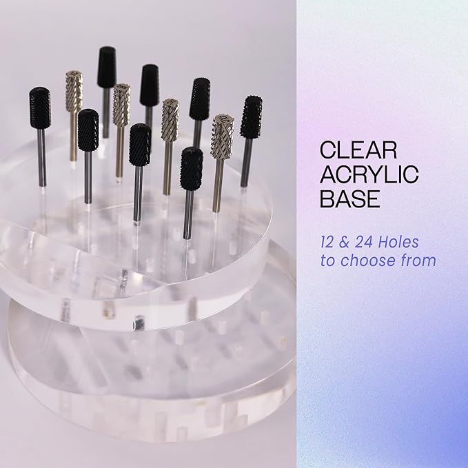 PANA Round Transparent Acrylic Nail Drill Bit Holder Display Organizer Stand - Carbide Bit Storage Mount For Manicure Tools Nail Salon - 12 Holes Clear (Drill Bits Not Included)