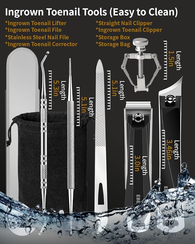 Ingrown Toenail Tool, 6 PCS Stainless Steel Pedicure Tool, Straight Edge and Curved Slanted Nail Clippers Cutters for Ingrown Toenail Correction Removal Kit at Home for Seniors, Men, Women