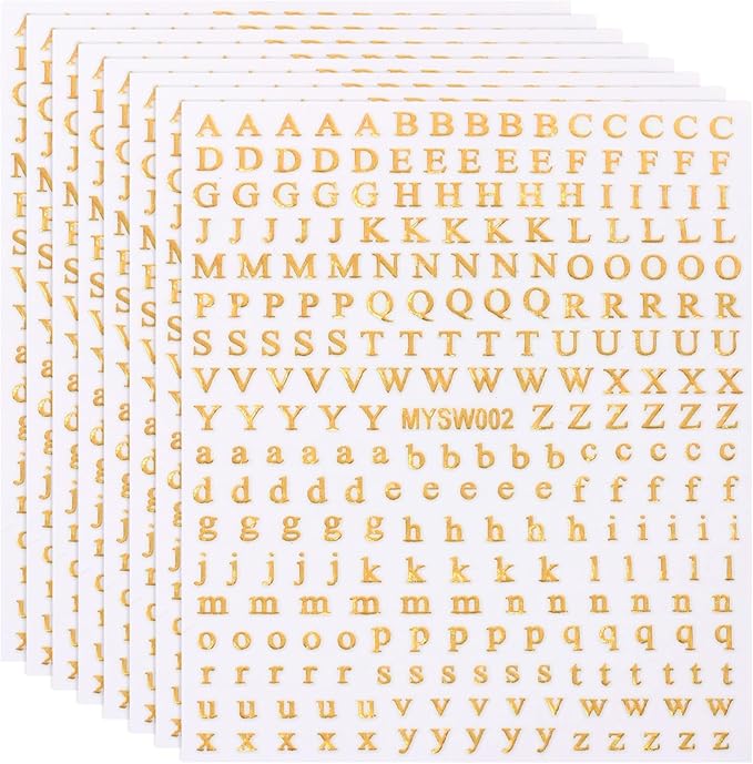 PATIKIL Letter Nail Stickers, 8 Sheet 3D Self-Adhesive English Letter Nail Decals Small Alphabet Art Sticker Metallic Fluorescence Design Manicure for Women DIY Decor, Laser Gold