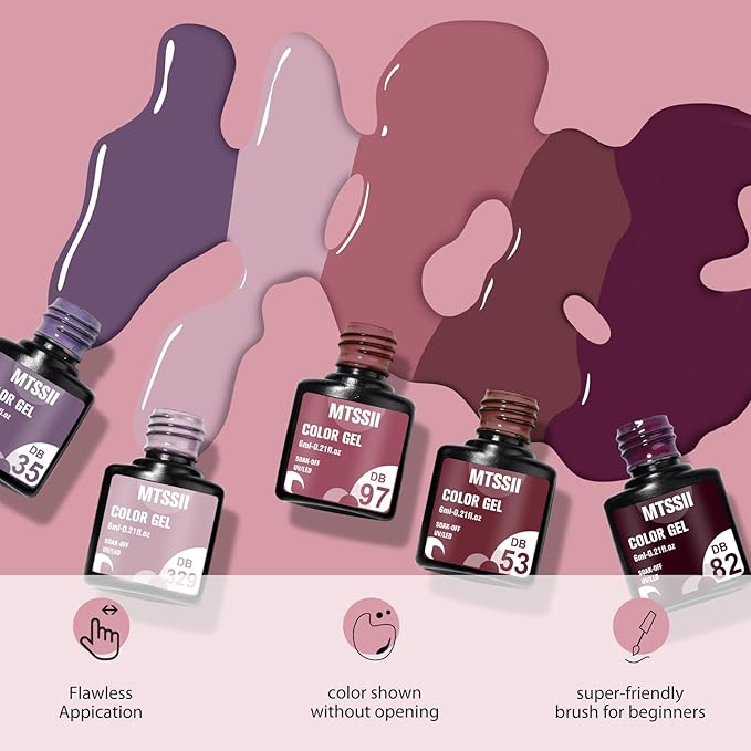 MTSSII 8 Colors Gel Nail Polish Set, Fall Colors Nude Pink Burgundy Glitter Brown Gel Polish Set Long-Lasting Uv Lamp Cured Soak off Nail Art Kit for Home Nail Salon