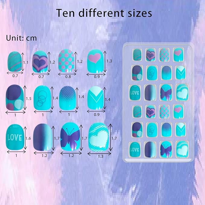 SIUSIO 120Pcs 5 Pack Children Acrylic Fake Nails Press on Pre-glue Full Cover Glitter Gradient Color Short False Nail Art Kits Sets Great Christmas Gift for Kids Little Girls - Mermaid Beach