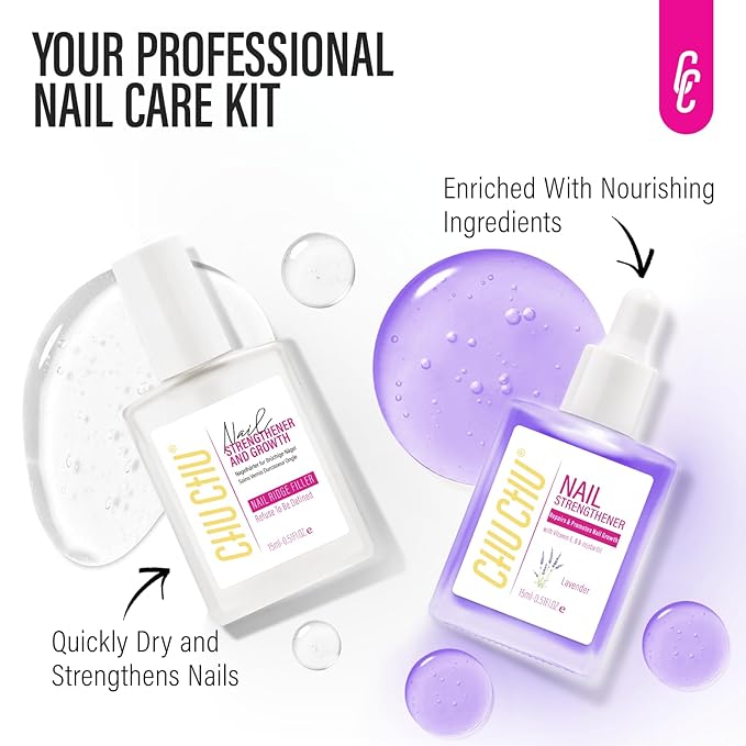 CHUCHU Cuticle Oil and Nail Repair: Clear Strengthener Nail Polish and Oils with Vitamin E Formula - Growth Treatment for Damage Weak Nails - Fast Absorb for Women Daily Care at Home