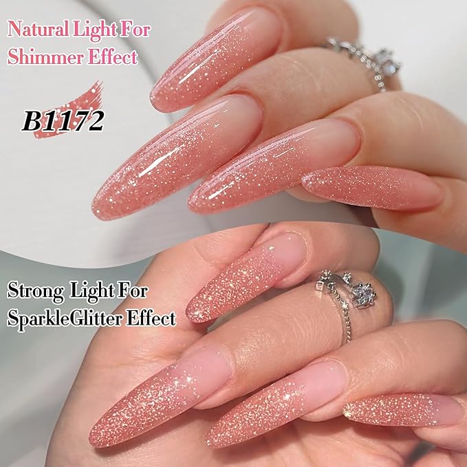 Double Rhythm 0.5Oz Glitter Gel Polish Shimmer Reflective Color for Nail Art Salon DIY Soak Off 15ml Nail Lamp Gel Polish at Home (Peach Pink-B1172)
