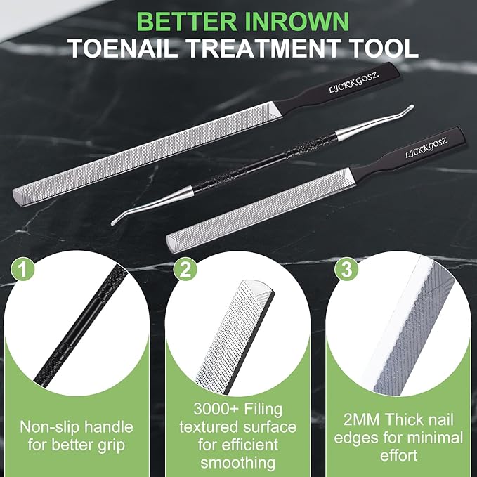 Metal Nail File, Toenail File with Fingertip Protectors and Dual-Ended Toenail Lifter, Double Sided and Files Nails Easily for Seniors, Men & Women Pedicure Tool