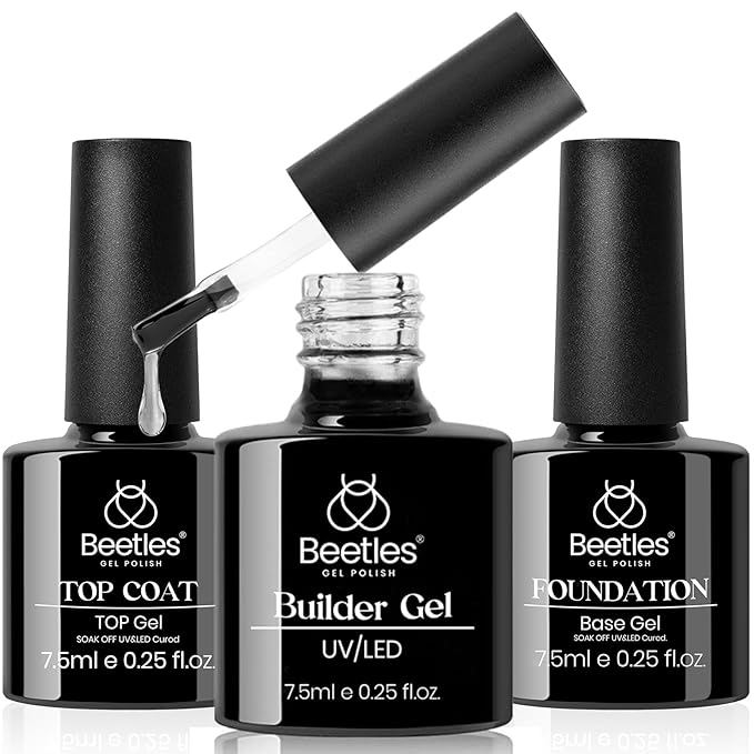 Beetles 3 Pcs 7.5ml Builder Nail Gel No Wipe Base Top Coat Set with Beetles 23Pcs Pastel Color Gel Nail Polish Kit
