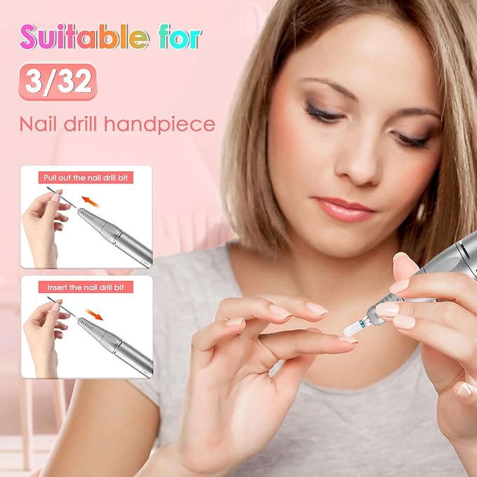 19-Pieces Nail Drill Bits Sets, 3/32 Inch Carbide and Ceramic Acrylic Gel Remover Nail Drill Bits Kit for Electric Nail File Machine, Acrylic Nail Art Tools for Manicure Pedicure, Home Salon Use