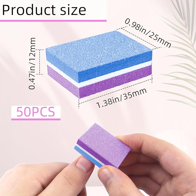 50 Pcs Sponge Nail Buffers,100/180 Grit Mini Nail Files,Mini Buffer Block Nail File for Acrylic & Natural Nails,Double-Sided Buffing Blocks for Manicure & Pedicure,Salon & Home Use(Purpel-Blue)