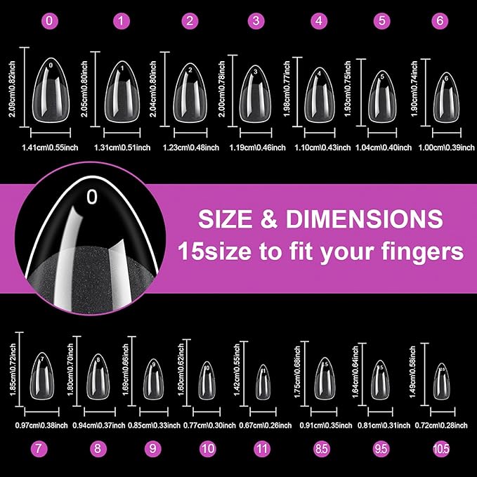 LoveOurHome 420pc Almond Fake Nails Short gel Nail Tips XS Stiletto Press on Nails Clear Almond Nail Tips Full Cover Short False Artificial Fake Fingernail for gel Extension Acrylic Nails Press on
